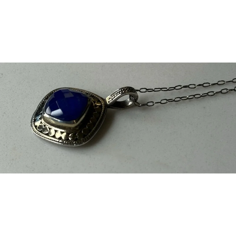 Anna Beck .925 Signed Lapis Lazuli Pendant Necklace Sterling Silver